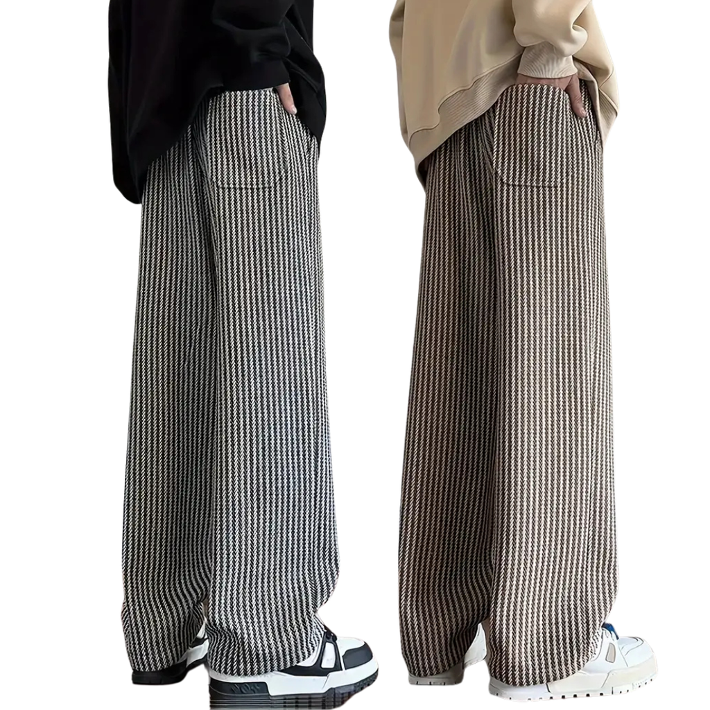 ［いつものジーンズと切り替えるだけ！］ルーズストライプワイドパンツ
