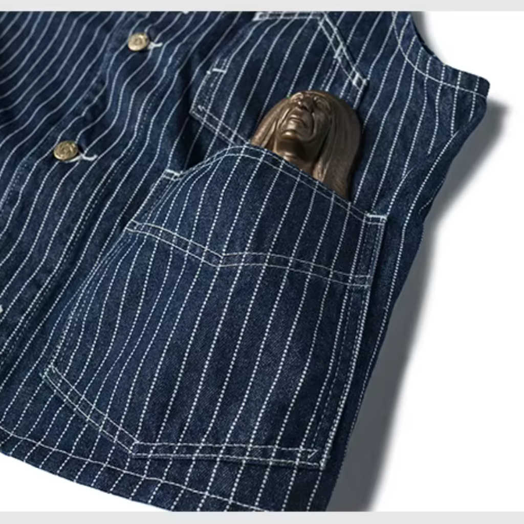 ［Tシャツに羽織るだけでワンランク上のイケオジ］ストライプデニムワークベスト